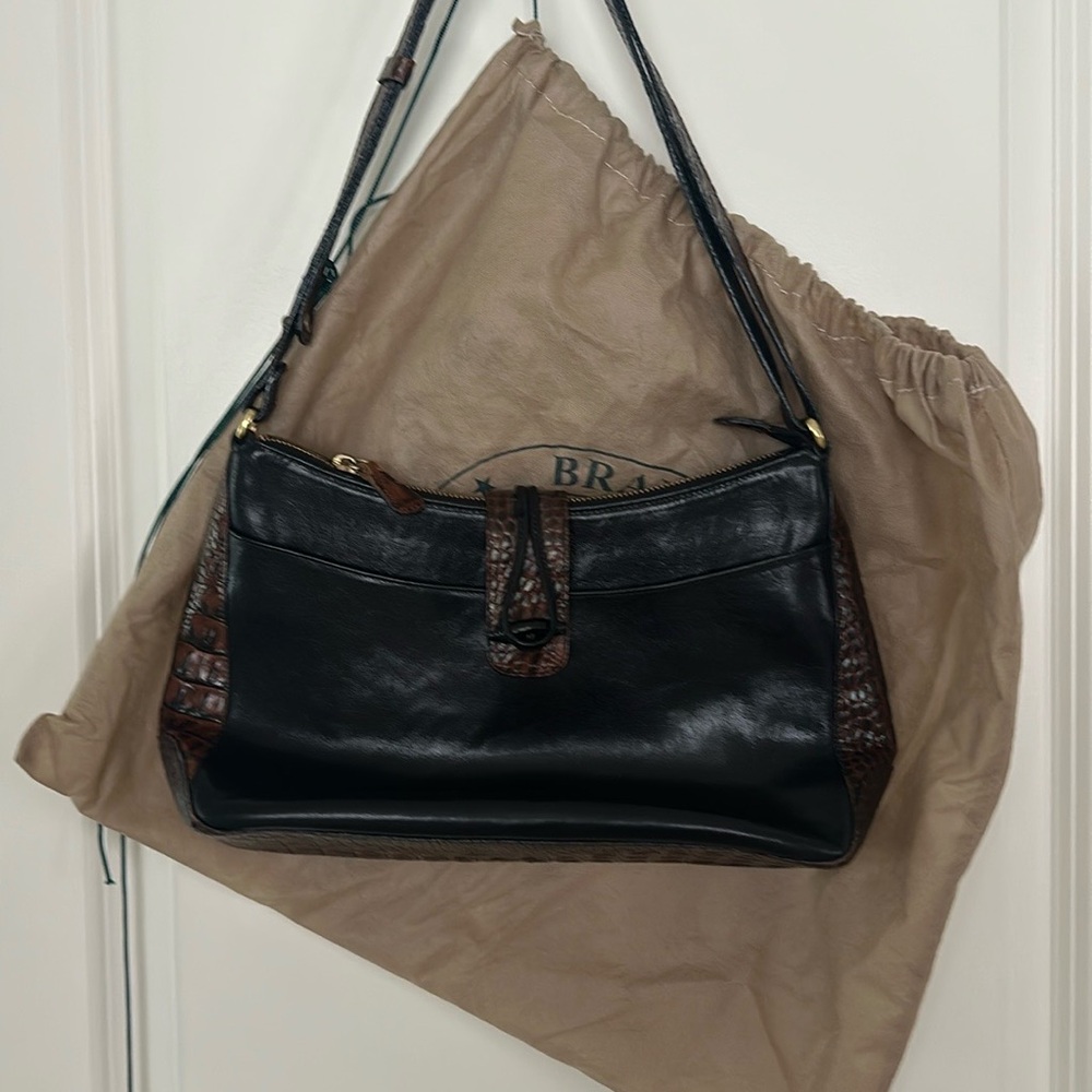 BRAHMIN TUSCAN SMART CLASSIC BLACK/BROWN LEATHER SHOULDER BAG
